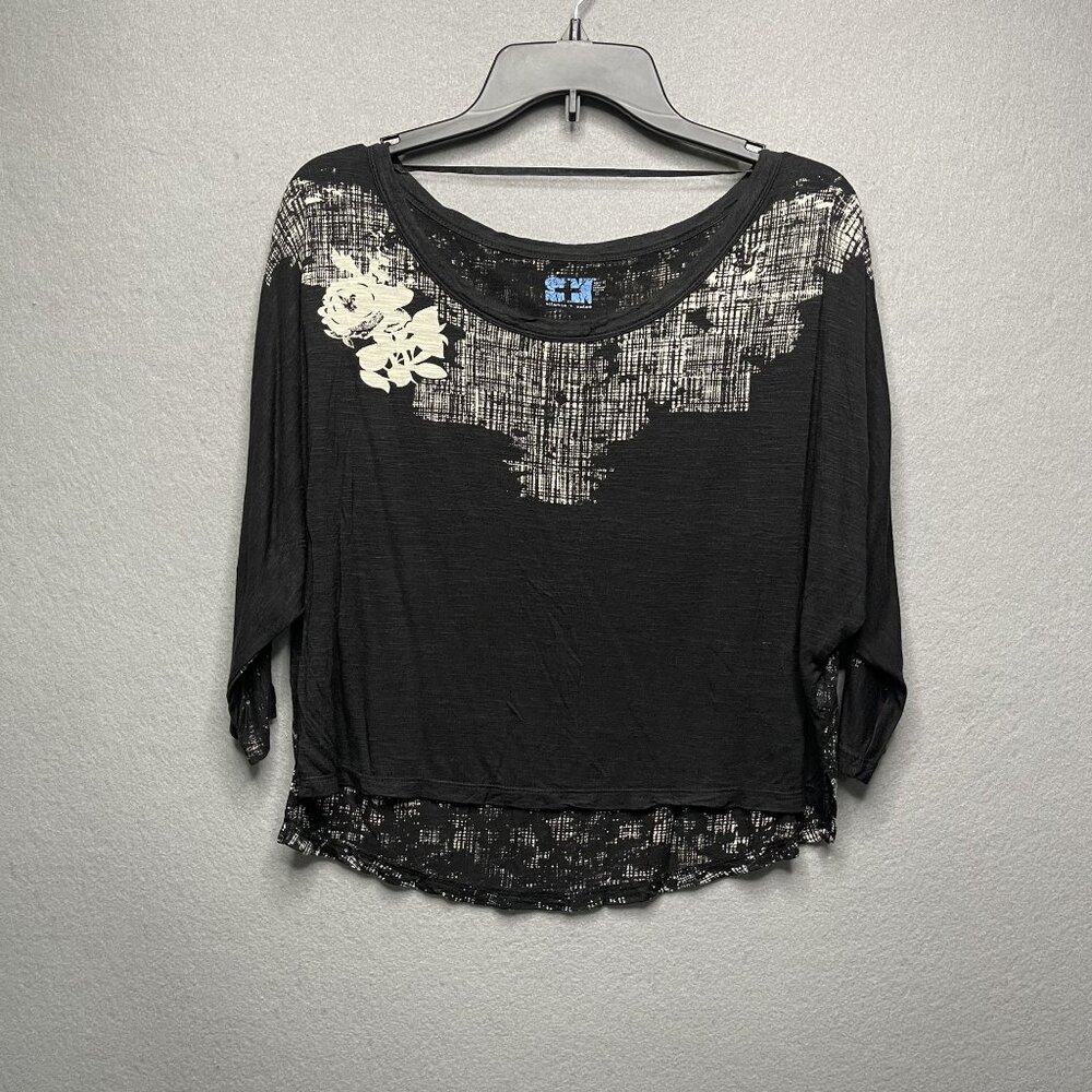 Silence + Noise Black Sheer Lace Pattern Dolman Sleeve Top S
